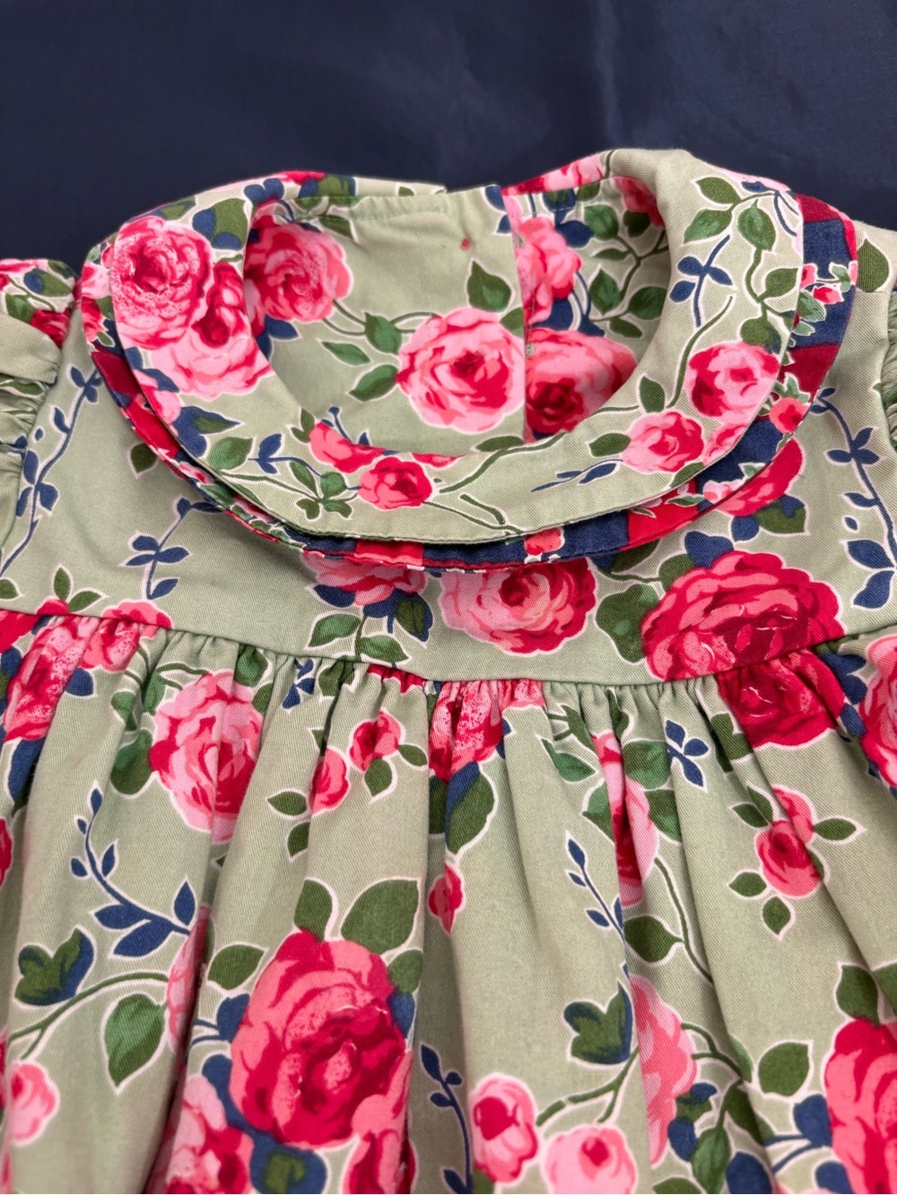 Vintage Mousefeathers Girls Green Floral Long-Sleeve Dress with Pink Rose Print - Picture 9 of 10